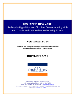 Citizens Union Report: Reshaping New York – November 2011