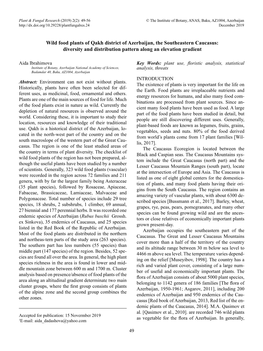 Wild Food Plants of Qakh District of Azerbaijan, the Southeastern Caucasus: Diversity and Distribution Pattern Along an Elevation Gradient