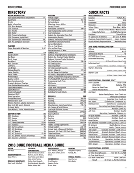 Directory 2018 Duke Football Media Guide Quick Facts