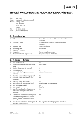Proposal to Encode Jawi and Moroccan Arabic GAF Characters