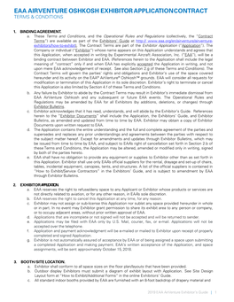 Eaa Airventure Oshkosh Exhibitor Application Contract Terms & Conditions