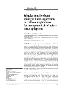 Stimulus-Sensitive Burst- Spiking in Burst-Suppression in Children: Implications for Management of Refractory Status Epilepticus