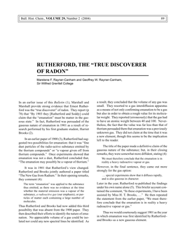 Rutherford, the “True Discoverer of Radon”