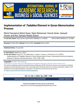 Implementation of Tadabbur Element in Quran Memorisation Process