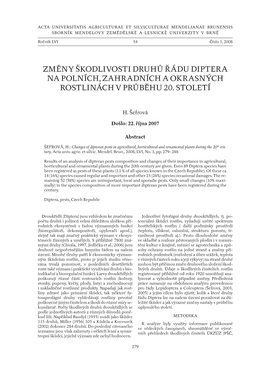 Změny Škodlivosti Druhů Řádu Diptera Na Polních, Zahradních a Okrasných Rostlinách V Průběhu 20