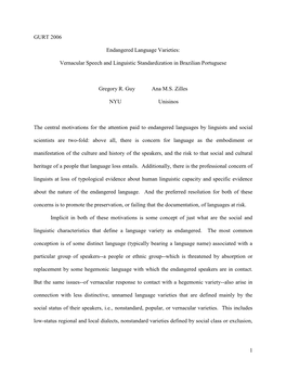 Endangered Language Varieties: Vernacular Speech and Linguistic