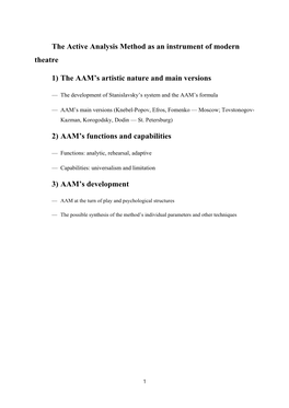 The Active Analysis Method As an Instrument of Modern Theatre