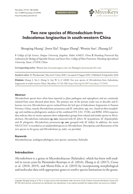 Two New Species of Microdochium from Indocalamus Longiauritus in South-Western China