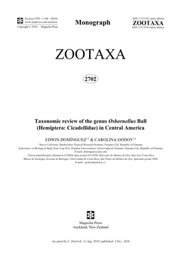 Taxonomic Review of the Genus Osbornellus Ball (Hemiptera: Cicadellidae) in Central America