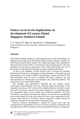 Future Sea Level Rise Implications on Development of Lazarus Island, Singapore Southern Islands