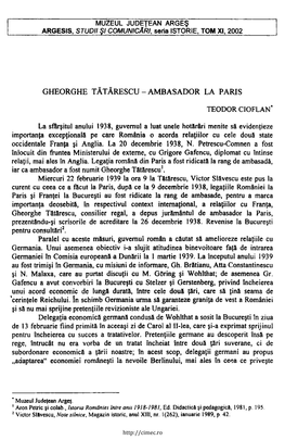 Gheorghe Tătărescu - Ambasador La Paris