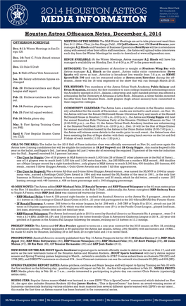 Houston Astros Offseason Notes, December 4, 2014