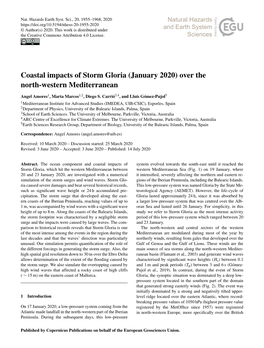 Coastal Impacts of Storm Gloria (January 2020) Over the North-Western Mediterranean