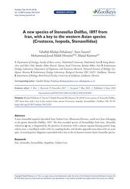 A New Species of Stenasellus Dollfus, 1897 from Iran, with a Key to the Western Asian Species (Crustacea, Isopoda, Stenasellidae)