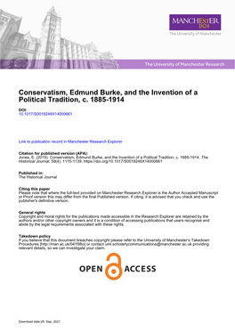 Conservatism, Edmund Burke, and the Invention of a Political Tradition, C