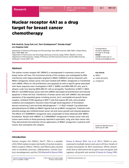 Nuclear Receptor 4A1 As a Drug Target for Breast Cancer Chemotherapy