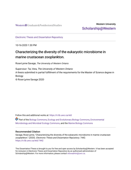 Characterizing the Diversity of the Eukaryotic Microbiome in Marine Crustacean Zooplankton