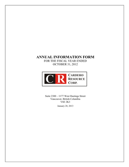 Annual Information Form for the Fiscal Year Ended October 31, 2012
