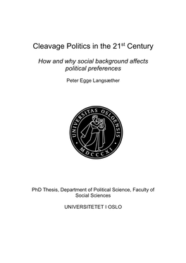 Cleavage Politics in the 21St Century