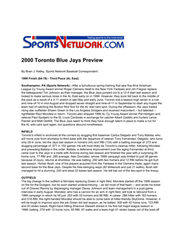 2000 Toronto Blue Jays Preview