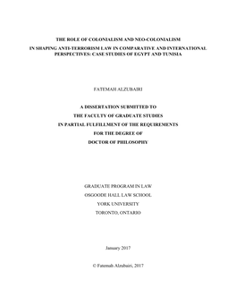 The Role of Colonialism and Neo-Colonialism in Shaping Anti-Terrorism Law in Comparative and International Perspectives: Case Studies of Egypt and Tunisia