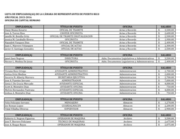 Lista De Empleados De La Cámara De Representantes Año Fiscal 2015-16