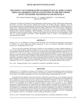 ORYZA GLABERRIMA STEUD.) GENOTYPES to the RICE ROOT- KNOT NEMATODE MELOIDOGYNE GRAMINICOLA Ma