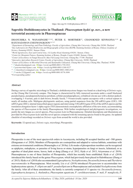 Saprobic Dothideomycetes in Thailand: Phaeoseptum Hydei Sp. Nov., a New Terrestrial Ascomycete in Phaeoseptaceae