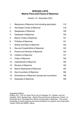 SPECIES LISTS Marine Flora and Fauna of Myanmar