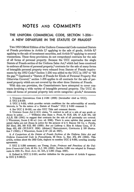 The Uniform Commercial Code, Section 1-206-A New Departure In