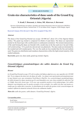 Grain Size Characteristics of Dune Sands of the Grand Erg Oriental (Algeria) N