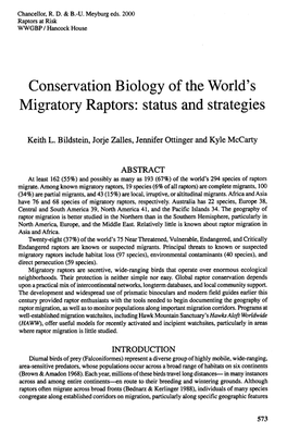 Conservation Biology of the World's Migratory Raptors: Status and Strategies