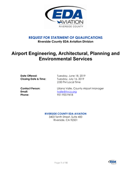 RFQ Airport Engineering, Architectural, Planning and Environmental