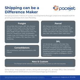 Shipping Can Be a Difference Maker Pacejet Processes Millions of Quotes and Shipments Through a Real-Time Network Built for Growing Businesses That Crave Flexibility