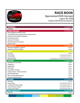 RACE BOOK Specialized EWS Zermatt August 30, 2020 Enduro World Series Round 1