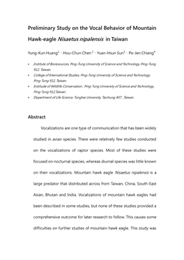 Preliminary Study on the Vocal Behavior of Mountain Hawk-Eagle