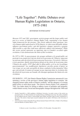 Public Debates Over Human Rights Legislation in Ontario, 1975-1981