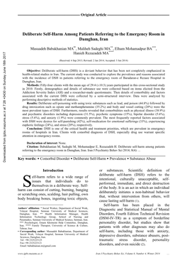 Deliberate Self-Harm Among Patients Referring to the Emergency Room in Damghan, Iran