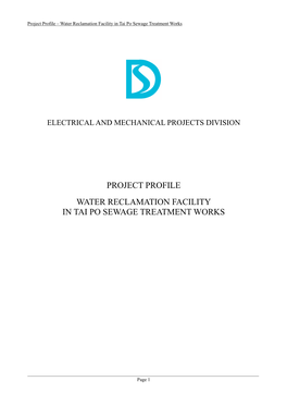 Project Profile Water Reclamation Facility in Tai Po Sewage Treatment