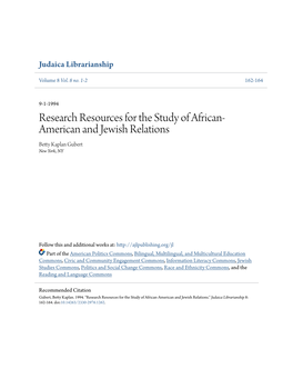 Research Resources for the Study of African-American and Jewish Relations." Judaica Librarianship 8: 162-164