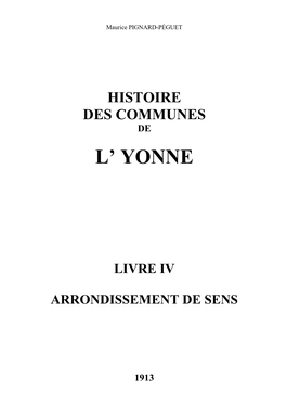 Histoire Des Communes De L'yonne