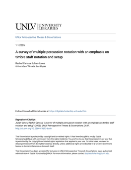 A Survey of Multiple Percussion Notation with an Emphasis on Timbre Staff Notation and Setup