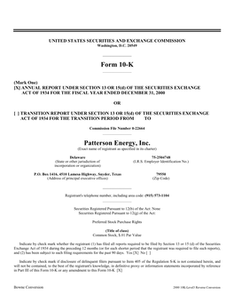 Form 10-K Patterson Energy, Inc