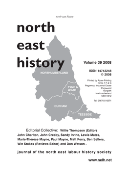 North East History North East History Volume 39 2008 ISSN 14743248 NORTHUMBERLAND © 2008