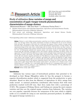 Study of Utilization Three Varieties of Mango and Concentration of Apple Vinegar Towards Physicochemical Characteristics of Mang