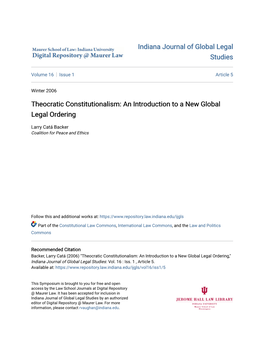 Theocratic Constitutionalism: an Introduction to a New Global Legal Ordering