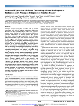 Increased Expression of Genes Converting Adrenal Androgens to Testosterone in Androgen-Independent Prostate Cancer