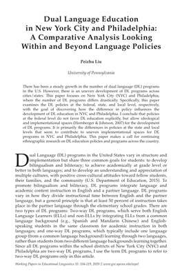 Dual Language Education in New York City and Philadelphia: a Comparative Analysis Looking Within and Beyond Language Policies