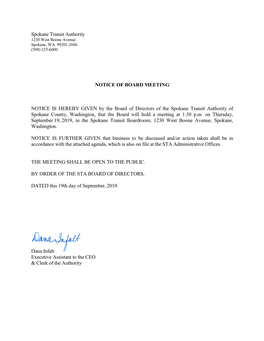 Notice of Board Meeting