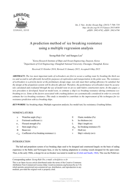 A Prediction Method of Ice Breaking Resistance Using a Multiple Regression Analysis